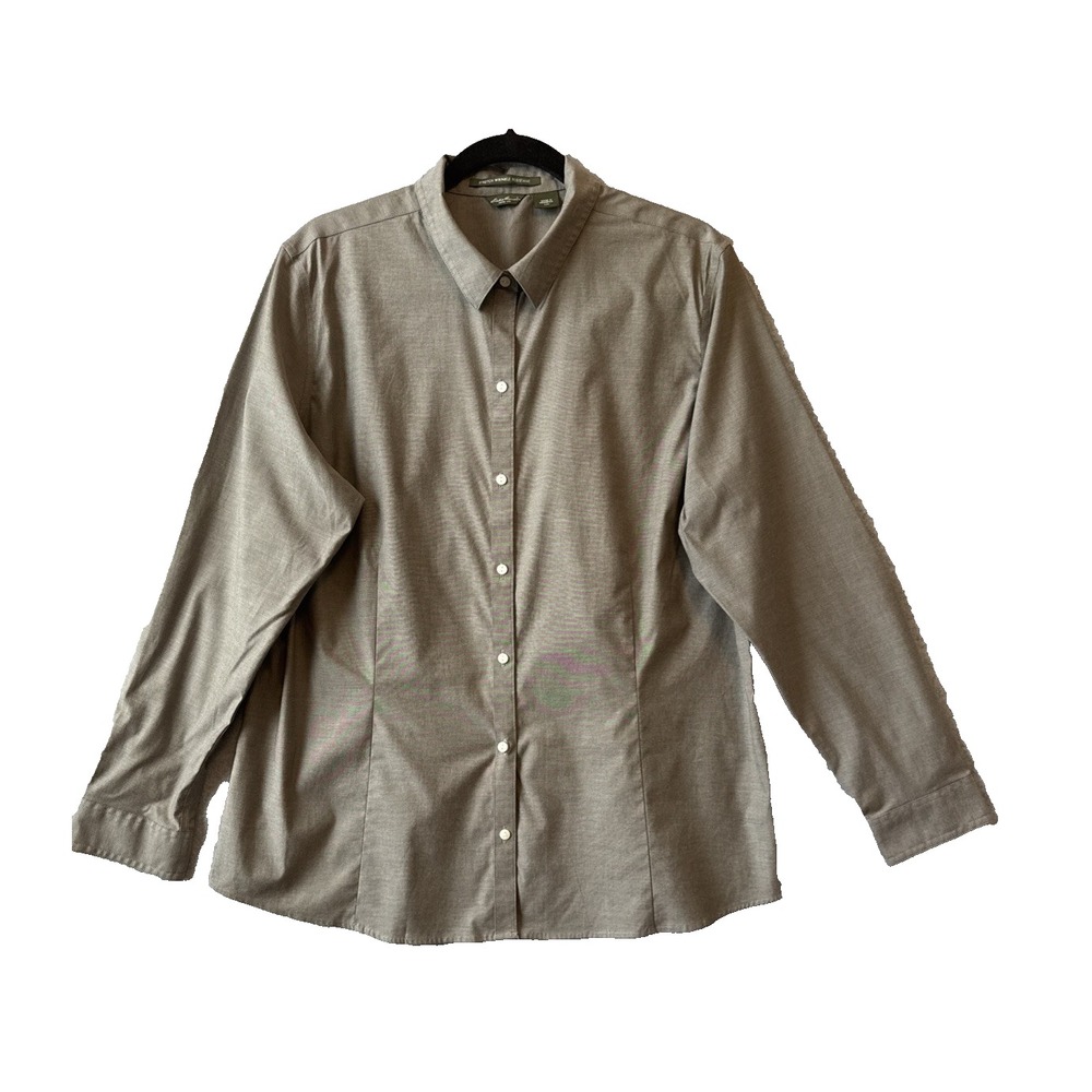 Eddie Bauer Grey Long Sleeve Button Up Shirt XXL Stretch Wrinkle Resistant Chic